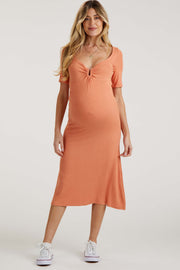 Peach U Notched Maternity Midi Dress