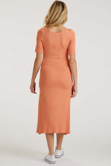 Peach U Notched Maternity Midi Dress