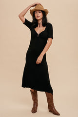 Black U Notched Midi Dress