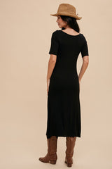 Black U Notched Midi Dress