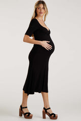 Black U Notched Maternity Midi Dress