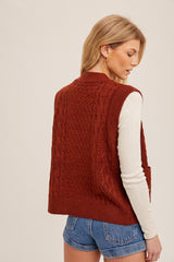 Rust Cable Knit Oversized Sweater Vest With Pockets