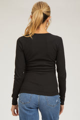 Black Waffle Knit Basic Long Sleeve Maternity Top