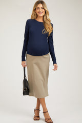 Navy Waffle Knit Basic Long Sleeve Maternity Top