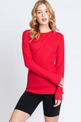 Red Waffle Knit Basic Long Sleeve Maternity Top