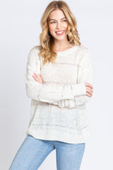 Ivory Striped Open Knit Top