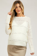 Ivory Striped Open Knit Maternity Top