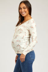 Mauve Floral Long Sleeve Henley Maternity Top