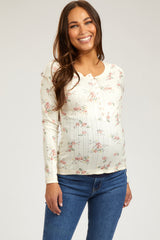 Mauve Floral Long Sleeve Henley Maternity Top