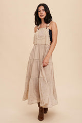 Beige Overall Crochet Lace Tiered Dress