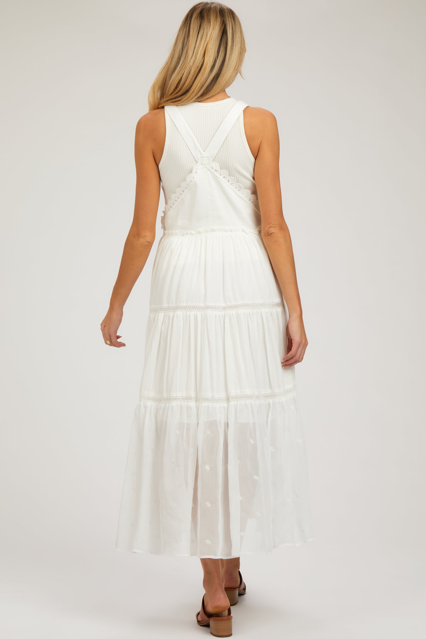 Maternity White Cotton Tiered Maxi Dress