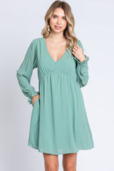 Mint Green V-Neck Long Sleeve Maternity Dress