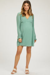 Mint Green V-Neck Long Sleeve Maternity Dress