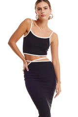 Black Contrast Trim Sleeveless Crop Maternity Skirt