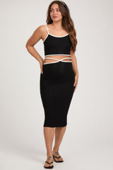 Black Contrast Trim Sleeveless Crop Maternity Skirt