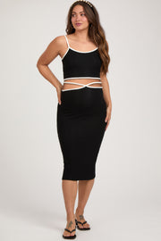 Black Contrast Trim Sleeveless Crop Maternity Skirt