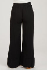 Black Linen Wide Leg Lace Trim Maternity Pants