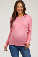 Fuchsia Ribbed Long Sleeve Maternity Top