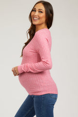 Fuchsia Ribbed Long Sleeve Maternity Top