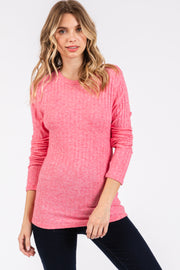 Fuchsia Ribbed Long Sleeve Top