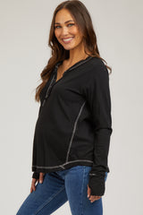 Black Long Sleeve Exposed Seam Maternity Top