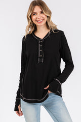 Black Long Sleeve Exposed Seam Maternity Top