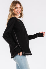 Black Long Sleeve Exposed Seam Top