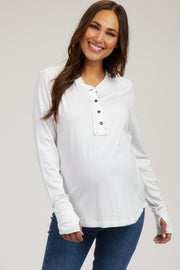 White Long Sleeve Exposed Seam Maternity Top