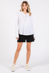 White Long Sleeve Exposed Seam Top