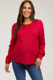 Magenta Knit Pullover Maternity Sweater