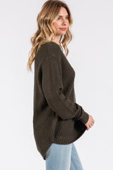 Olive Waffle Knit Round Hem Sweater