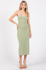 Light Olive Contrast Bow Back Slit Maternity Midi Dress