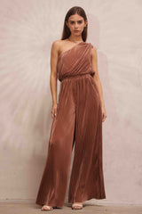 Dark Bronze Asymmetric Pleated Jumpsuit