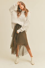 Bronze Metallic Mesh Pleated Skirt