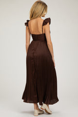 Brown Sleeveless Pleated Maternity Dress