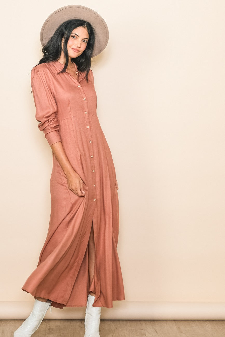 Rust Collared Button Down Long Sleeve Maxi Dress – PinkBlush