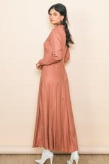 Rust Collared Button Down Long Sleeve Maxi Dress