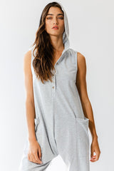 Heather Grey Hooded Button Up Maternity Jumpsuit