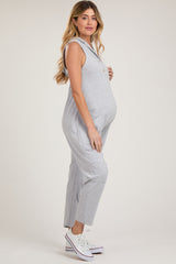 Heather Grey Hooded Button Up Maternity Jumpsuit