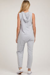 Heather Grey Hooded Button Up Maternity Jumpsuit