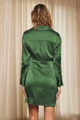 Emerald Satin Convetible Sleeve Mini Dress