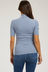 Light Blue Short Sleeve Turtleneck Maternity Top