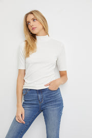 Ivory Short Sleeve Turtleneck Top