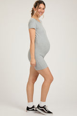 Heather Grey Fitted Short Sleeve Maternity Romper