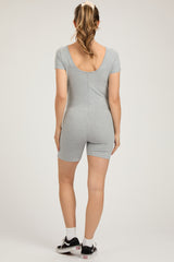 Heather Grey Fitted Short Sleeve Maternity Romper