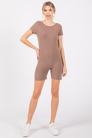 Mocha Fitted Short Sleeve Romper