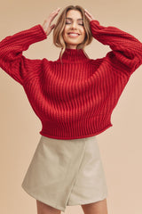 Red Knit Turtle Neck Sweater