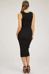 Black Rib Knit Sleeveless Maternity Midi Dress