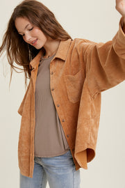 Camel Corduroy Front One Pocket Shacket