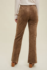 Mocha Suede Pants With Front Slit Detail